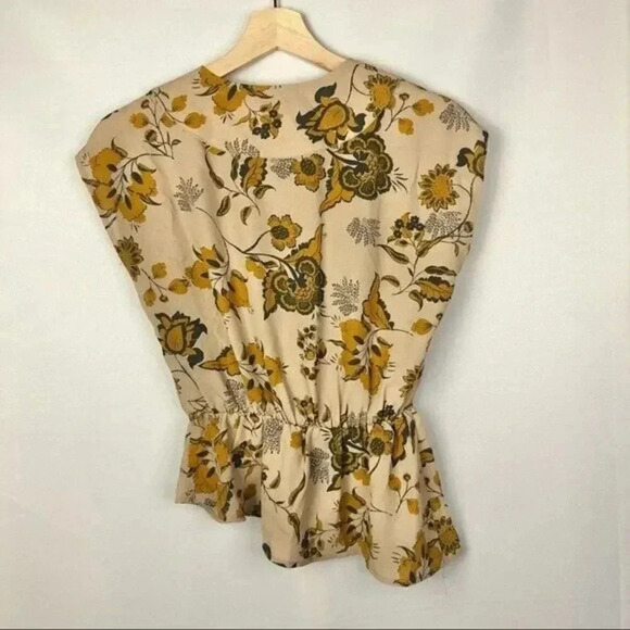 Leith Floral Faux Wrap  Surplice Asymmetrical Hem Short Sleeve Blouse XS - Picture 4 of 7